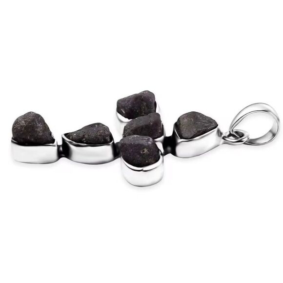 Artisan Crafted Rough Cut Moroccan Ruby 23.15 ctw Cross Pendant Silver Necklace - Picture 3 of 4